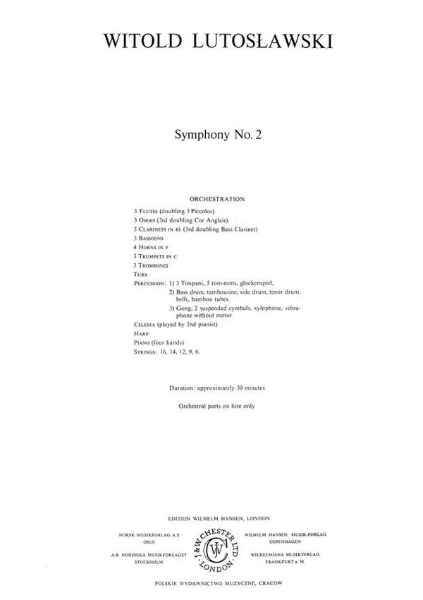 Witold Lutoslawski: Symphony No.2&nbsp;&nbsp;Orchestra&nbsp;&nbsp;Score
