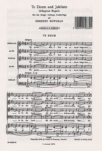 Herbert Howells, Te Deum And Jubilate (Collegium Regale)&nbsp;&nbsp;SATB and Organ&nbsp;&nbsp;Chorpartitur