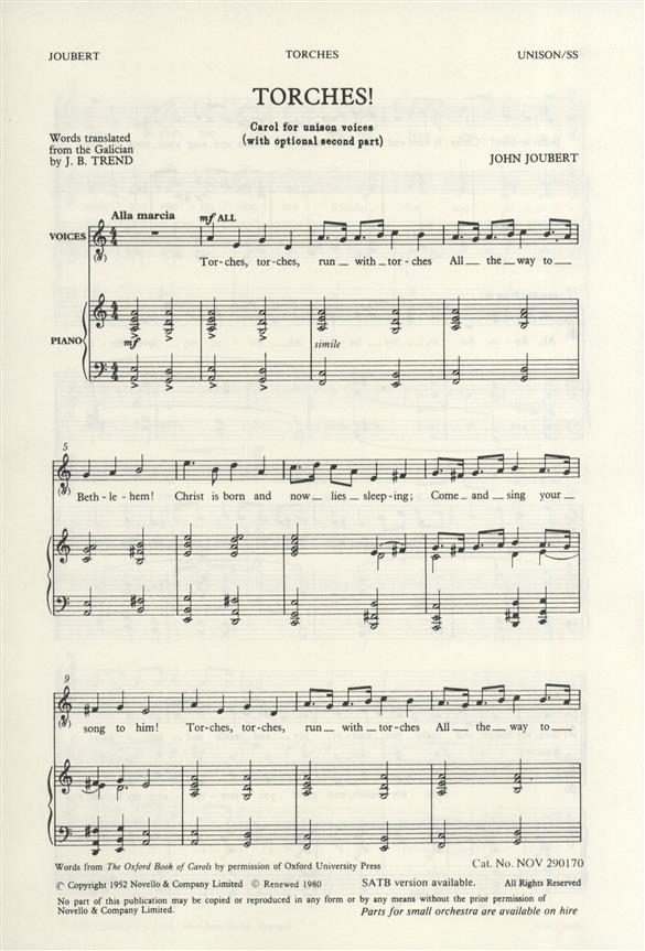 John Joubert, Torches!&nbsp;&nbsp;Soprano, Unison Voice&nbsp;&nbsp;Chorpartitur