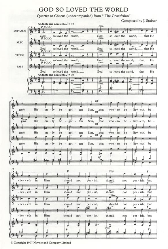 Sir John Stainer, God So Loved The World&nbsp;&nbsp;SATB&nbsp;&nbsp;Chorpartitur