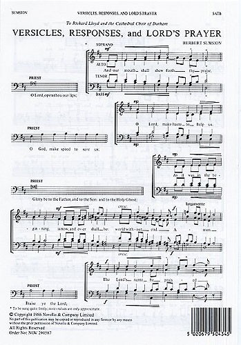 Herbert Sumsion, Versicles Responses And Lord's Prayer&nbsp;&nbsp;SATB&nbsp;&nbsp;Chorpartitur