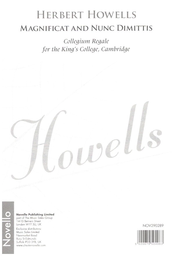 Magnificat and Nunc Dimittis  for mixed choir and organ  score