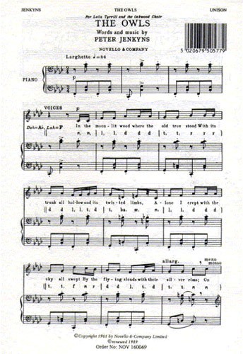 Peter Jenkyns, The Owls&nbsp;&nbsp;Vocal and Piano&nbsp;&nbsp;Chorpartitur