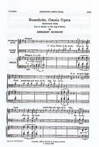 Herbert Sumsion, Benedicite Omnia Opera&nbsp;&nbsp;SATB and Organ&nbsp;&nbsp;Chorpartitur