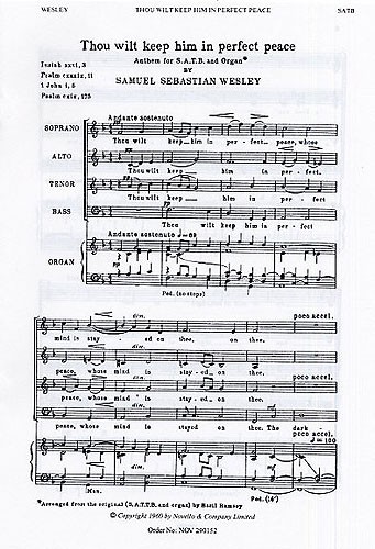 Samuel Wesley, Thou Wilt Keep Him&nbsp;&nbsp;SATB and Organ&nbsp;&nbsp;Chorpartitur