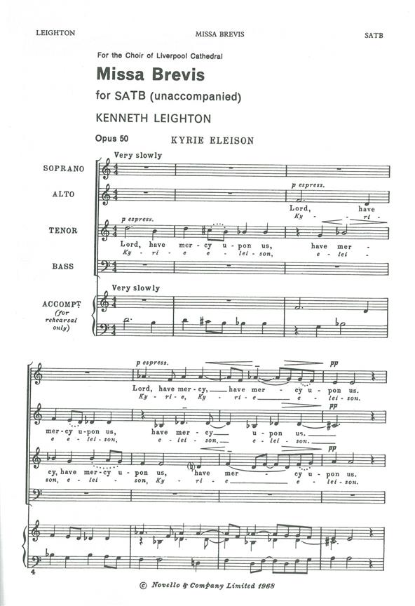 Kenneth Leighton, Missa Brevis&nbsp;&nbsp;SATB&nbsp;&nbsp;Buch