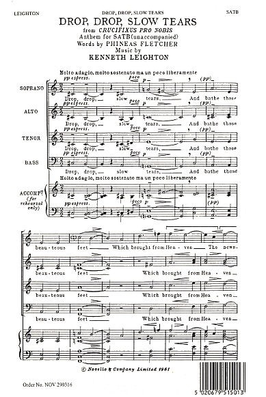 Drop, Drop, Slow Tears  for mixed chorus a cappella  vocal score (en)