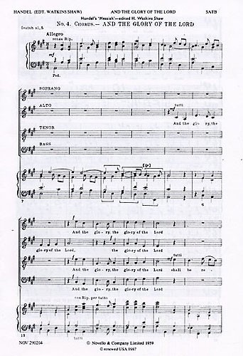 Georg Friedrich Händel, And The Glory Of The Lord&nbsp;&nbsp;SATB and Organ&nbsp;&nbsp;Chorpartitur