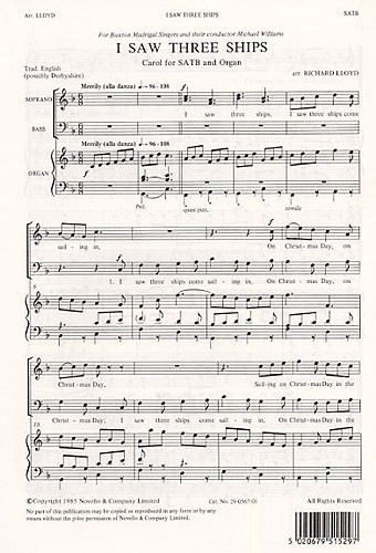 Richard H. Lloyd, I Saw Three Ships&nbsp;&nbsp;SATB and Organ&nbsp;&nbsp;Chorpartitur
