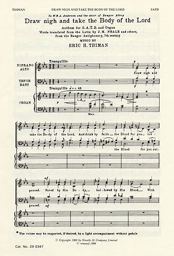 Eric Thiman, Draw Nigh And Take The Body Of The Lord&nbsp;&nbsp;SATB and Organ&nbsp;&nbsp;Chorpartitur