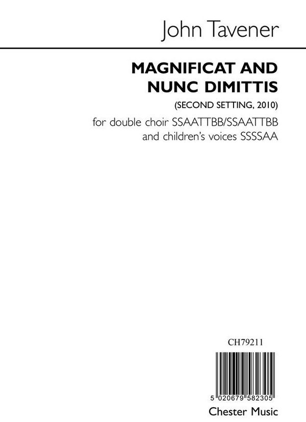 John Tavener: Magnificat and Nunc Dimittis&nbsp;&nbsp;SATB&nbsp;&nbsp;Vocal Score