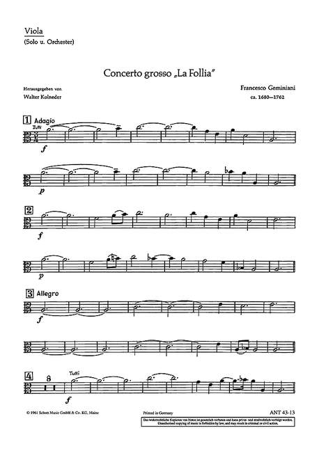 Concerto grosso  für 2 Solo-Violinen, Solo-Violoncello/Kontrabass, Streichorchester und  Einzelstimme - Viola ripieno