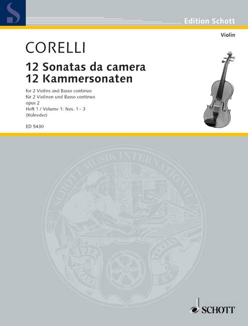 12 Kammersonaten op.2 Band 1  für 2 Violinen und Bc  