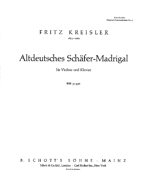 Altdeutsches Schäfer-Madrigal  für Violine und Klavier  