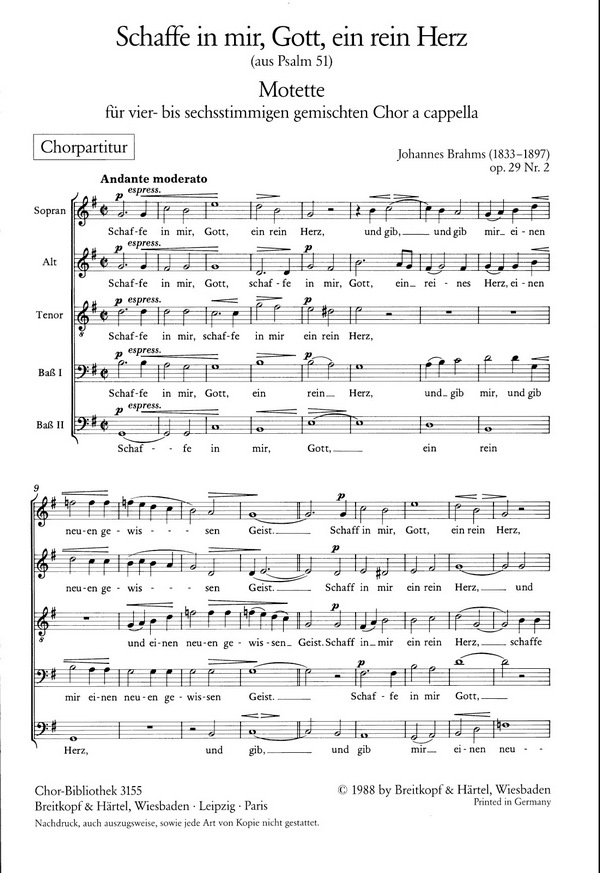 2 Motetten op.29,2  für gem Chor  Chorpartitur