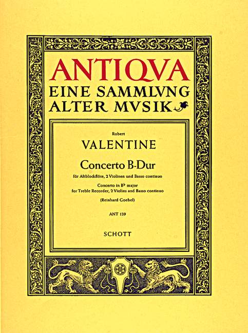 Concerto B-Dur  für Alt-Blockflöte, 2 Violinen und Basso continuo  Partitur und Stimmen