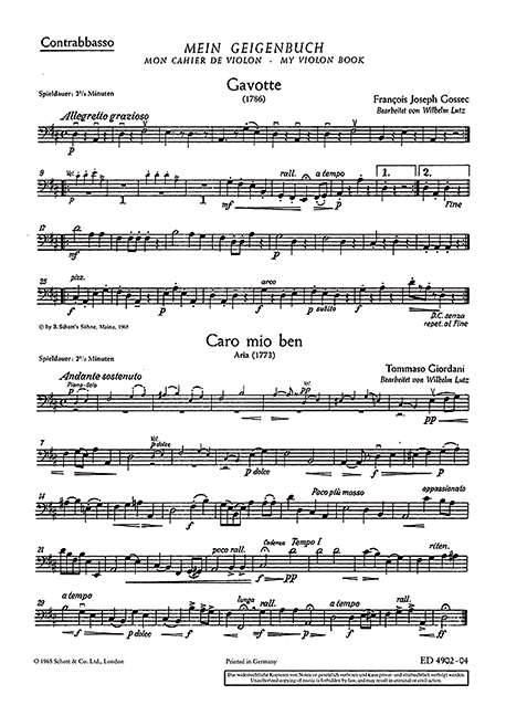 Mein Geigenbuch  für Violine und Klavier, mit Ergänzungsstimmen erweiterbar bis zum Qui  Einzelstimme - Kontrabass