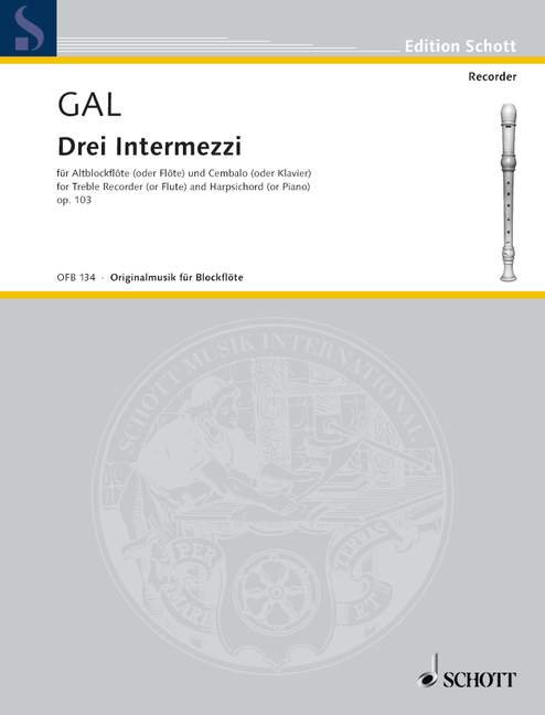Drei Intermezzi op.103  für Alt-Blockflöte und Klavier (Cembalo)  