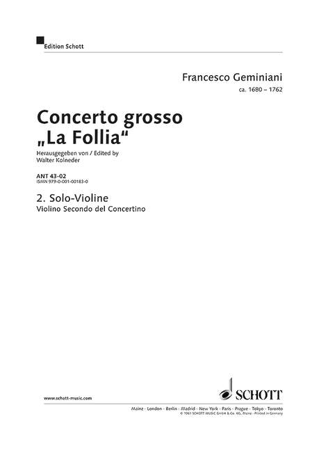 Concerto grosso  für 2 Solo-Violinen, Solo-Violoncello/Kontrabass, Streichorchester und  Solostimme - Violine II solo
