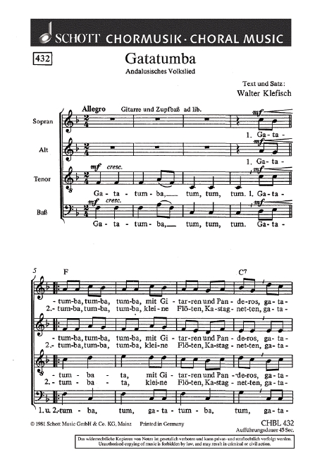 Gatatumba  für gemischten Chor (SATB)  Chorpartitur