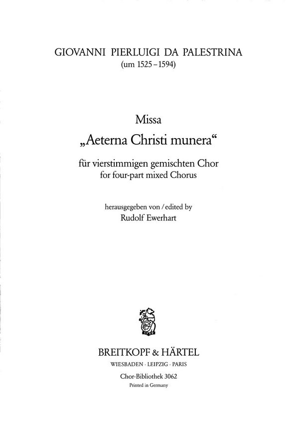 Aeterna Christi munera - Missa  für gem Chor (SATB)  Partitur