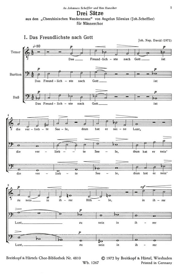 3 Sätze aus dem 'Cherubinischen Wandersmann'  für Männerchor  Chorpartitur