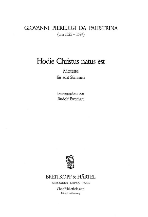 Hodie Christusnatus est - Motette  für SSAATTBB Chor  Partitur