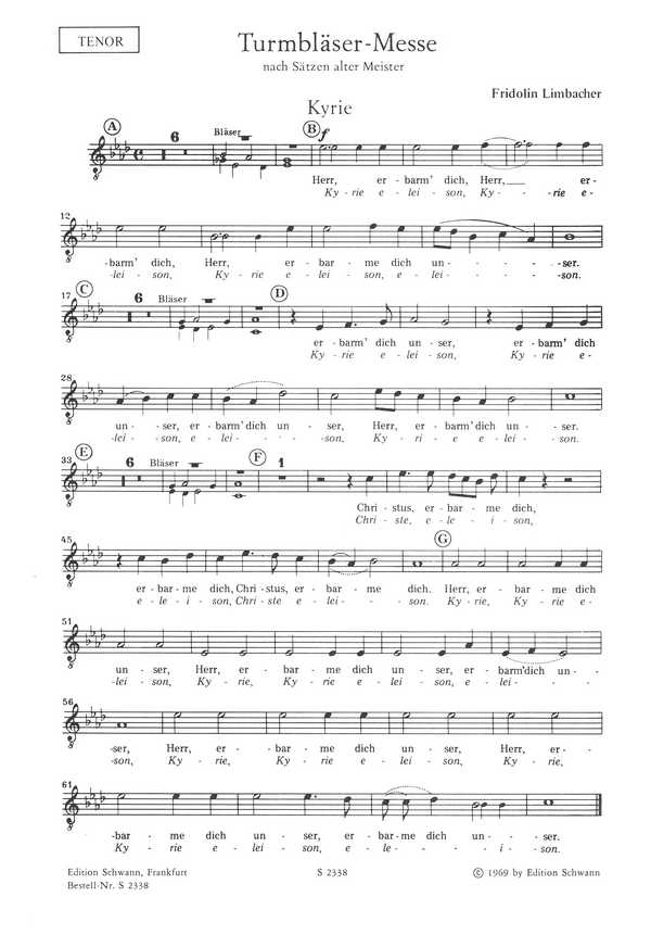Turmbläser-Messe  für gem Chor, Gemeinde und Bläser (Orgel)  Tenor