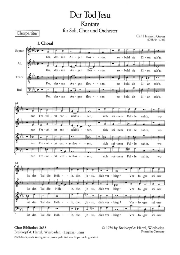 Der Tod Jesu  für Soli, gem Chor und Orchester  Chorpartitur