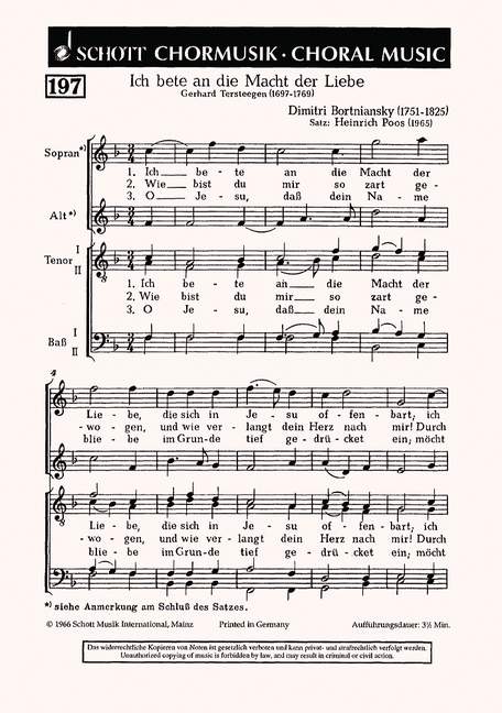 Ich bete an die Macht der Liebe  für Männerchor (TTBB) mit Oberchor (SA) oder 2 Instrumenten ad libitum  Chorpartitur