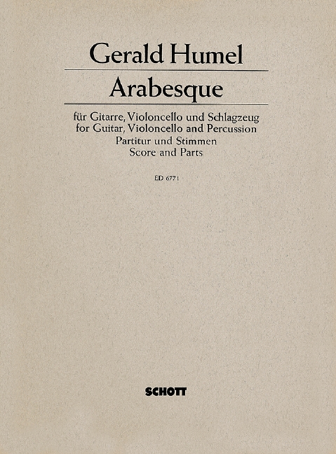 Arabesque  für Gitarre, Violoncello und Schlagzeug (kleine Trommel, Bongos, Tomto  Partitur und Stimmen