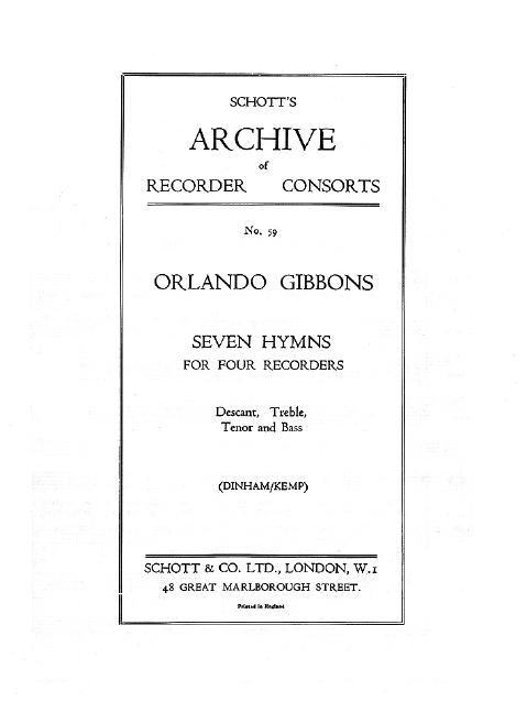 7 Hymns  for 4 recorders (SATB)  score