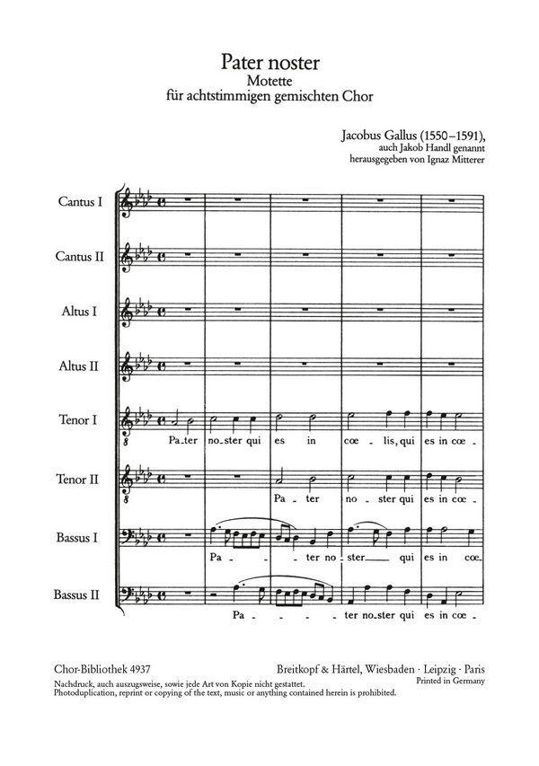 Pater noster  für 8stimmigen Chor a cappella  Partitur (la)