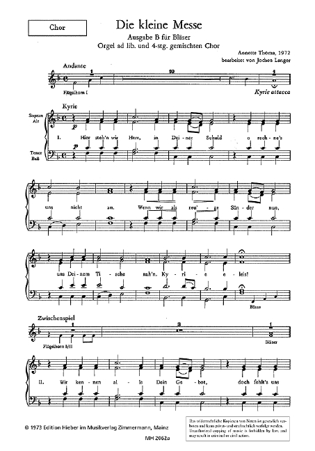 Die kleine Messe Ausgabe B  für Orgel, Bläse und gem Chor  Chorpartitur