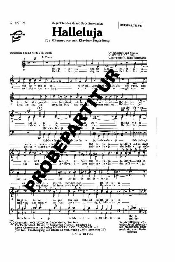 Halleluja  für Männerchor und Klavier  Chorpartitur