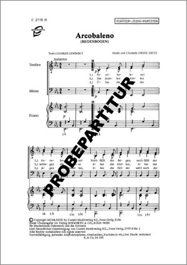 Arcobaleno  für Männerchor und Klavier ad lib.  Partitur