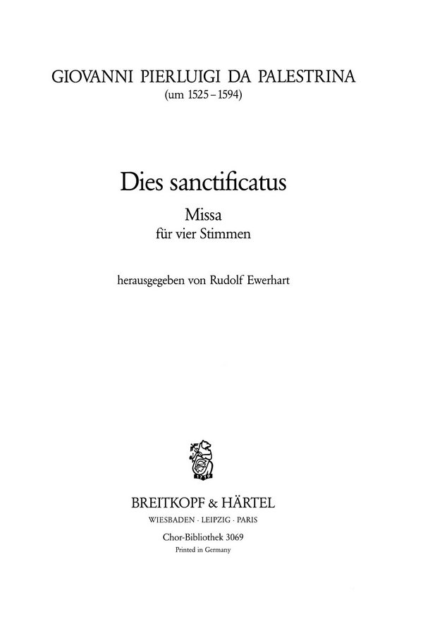 Dies Sanctificatus Motette  für gem Chor  Partitur (la)