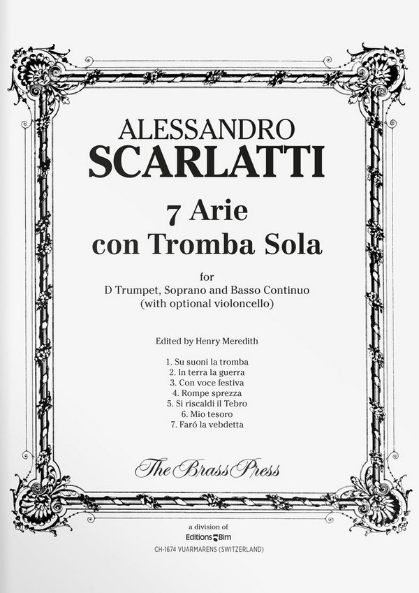 7 arie con tromba sola für  Trompete in D, Sopran und Bc  Stimmen