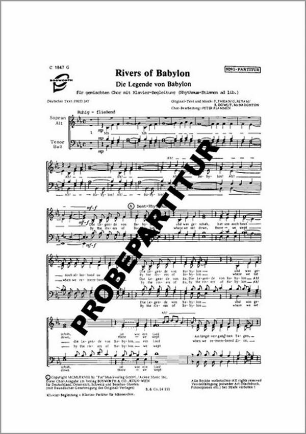 Rivers of Babylon  für gem Chor (SATB) und Klavier  Chorpartitur (dt/en)