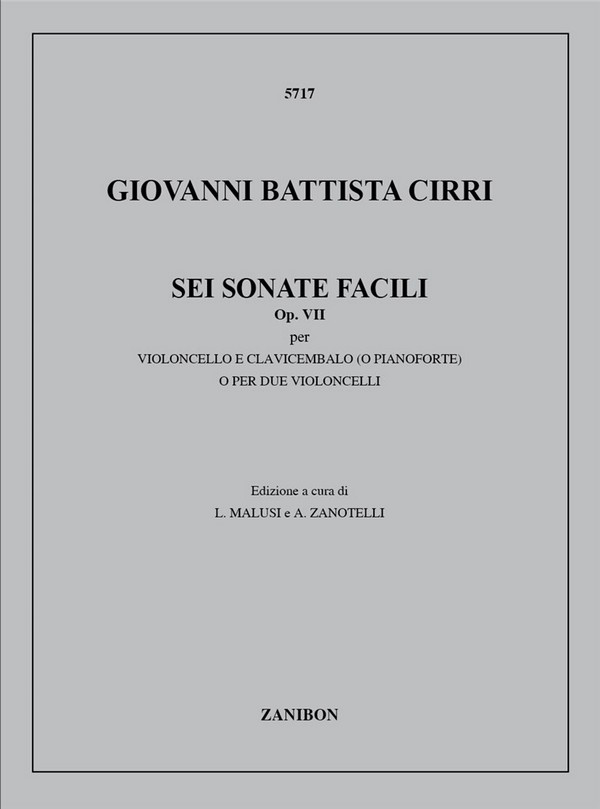 6 sonate op.7 per violoncello e  clavicembalo (pianoforte) o per  2 violoncelli