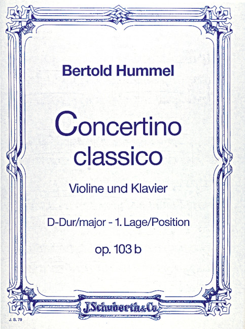 Concertino classico D-Dur op. 103b  für Violine und Streicher  Klavierauszug mit Solostimme