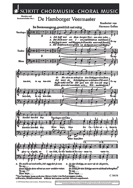 Drei Shanties und Seemannslieder  für Männerchor (TTBB), Akkordeon ad libitum  Chorpartitur