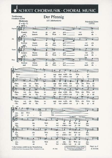 Der Pfennig  für gemischten Chor a cappella  Chorpartitur
