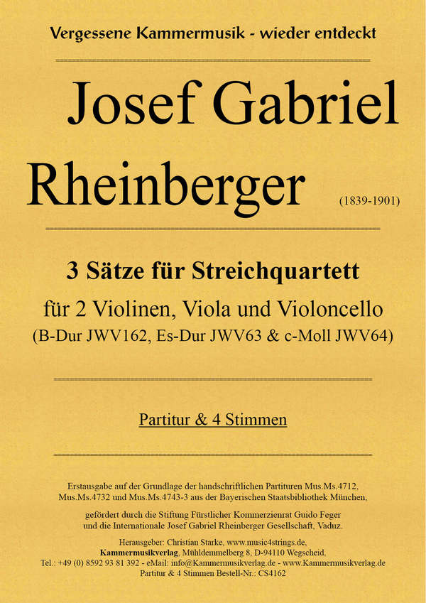 3 Sätze für Streichquartett  für 2 Violinen, Viola und Violoncello  Partitur und Stimmen