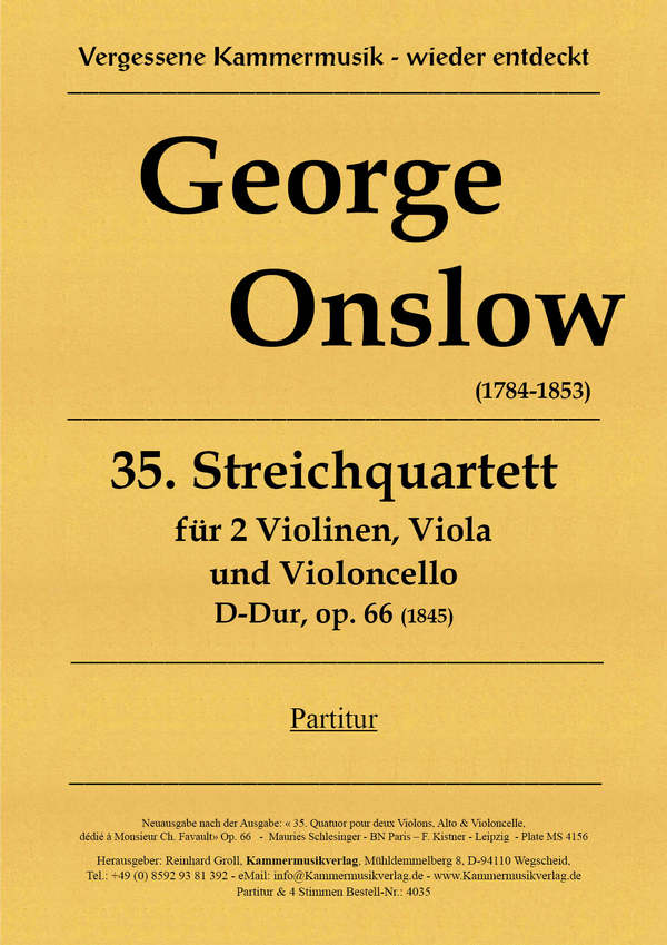 Quartett D-Dur Nr.35 op.66  für 2 Violinen, Viola und Violoncello  Partitur und Stimmen