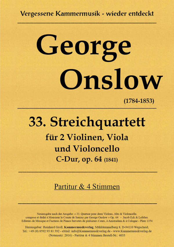 Quartett C-Dur Nr.33 op.64  für 2 Violinen, Viola und Violoncello  Partitur und Stimmen
