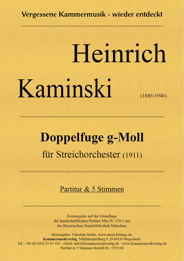 Doppelfuge g-Moll  für Streichorchester  Partitur und Stimmen (1-1-1-1-1)