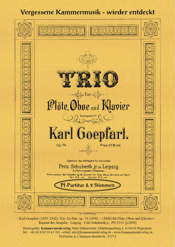 Trio Es-Dur op.74  für Flöte, Oboe und Klavier  Partitur und Stimmen
