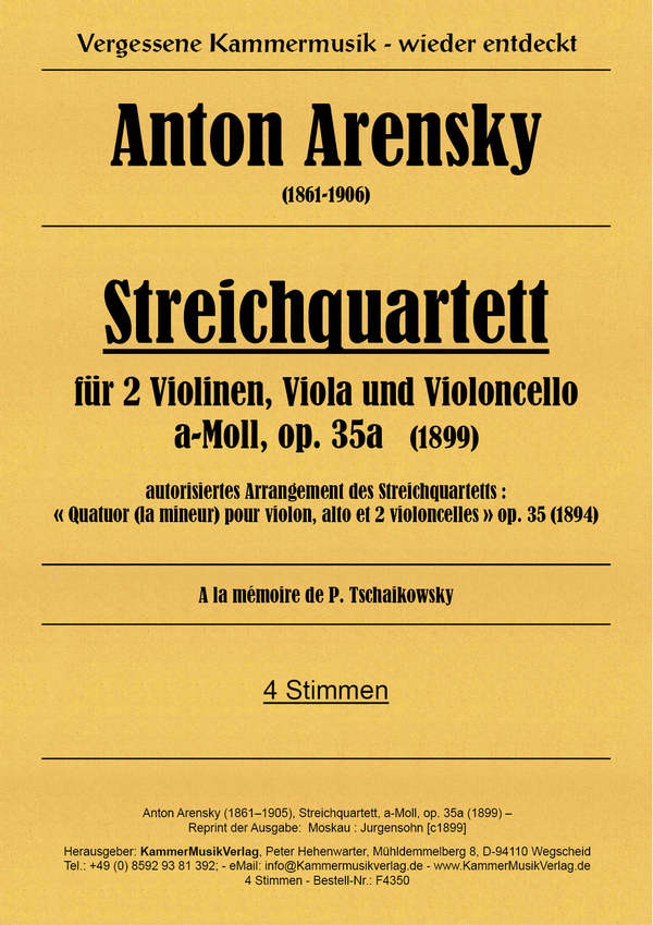 Streichquartett a-Moll op.35a  für 2 Violinen, Viola und Violoncello  Stimmen