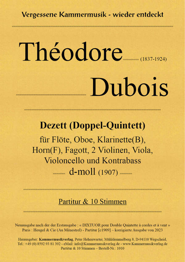 Doppel-Quintett d-Moll  für Flöte, Oboe, Klarinette, Horn, Fagott und 5 Streicher  Partitur und Stimmen
